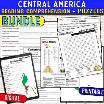 Preview of Central America Reading Comprehension Puzzles,Digital & Print BUNDLE