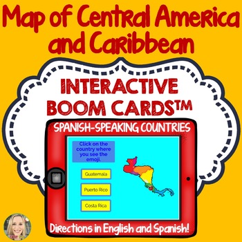 Preview of Central America and Caribbean Geography Boom Cards, Click and Type to Play, Maps