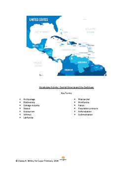 Preview of Central America & the Caribbean Vocabulary Activity