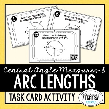 Preview of Central Angles, Arc Measures, and Arc Lengths in Circles | Task Cards