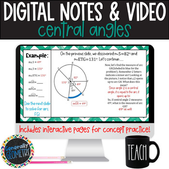 Preview of Central Angles and Arcs in Circle Geometry Digital Guided Notes and Video