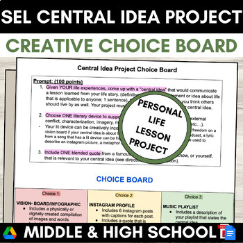 Preview of Central Idea End of Year, SEL Reflection, Middle High School English Project