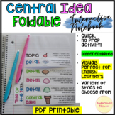 Central Idea Foldable Interactive Notebook supporting deta