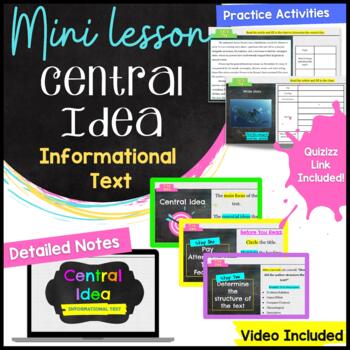 Preview of Central Idea Mini Lesson for Informational Text (Middle School) Digital & PDF