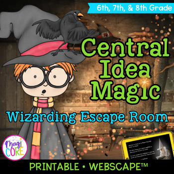 Preview of Central Idea Reading Comprehension Escape Room & Webscape™ 6th 7th 8th Grade