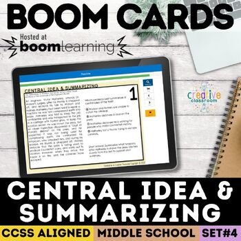 Preview of Central Idea & Summarizing Task Cards | Digital Boom Cards