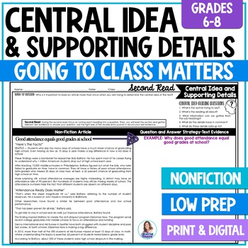Preview of Central Idea & Supporting Details - NonFiction Lesson - Main Idea Worksheets