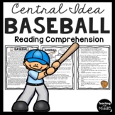 Central Idea Reading Comprehension Worksheet on Baseball M