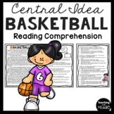 Central Idea Reading Comprehension Worksheet on Basketball