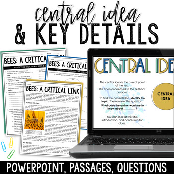 Preview of Central Idea PowerPoint & Passages | Central Idea & Supporting Details Worksheet