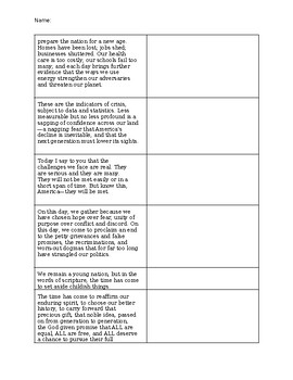 Central Idea and Objective Summary - Barack Obama's Inaugural Address