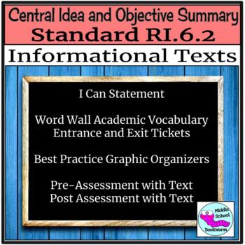 Preview of Central Idea and Objective Summary Pre and Post Assessments