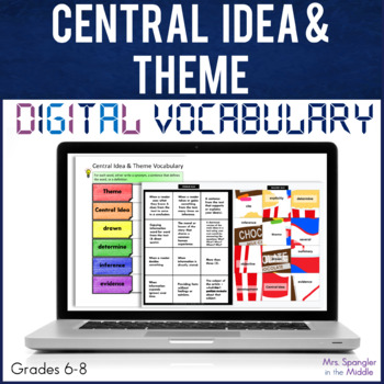 Preview of Central Idea and Theme DIGITAL Vocabulary - Organizer, Practice Game, Quiz