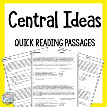 Preview of Central Ideas Reading Comprehension Passages & Questions