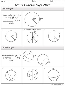 Central & Inscribed Angles Notes & Worksheets by Olivia Rae | TPT