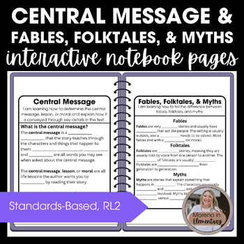 Preview of Central Message & Fables, Folktales, & Myths- Interactive Notebook Pages