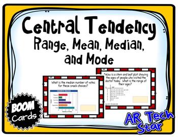 Preview of Central Tendency - Range, Mean, Medan, and Mode Boom Cards Distance Learning