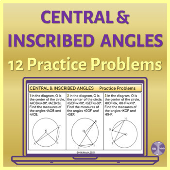 Preview of Central and Inscribed Angles - 12 Practice Problems