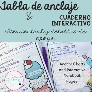 Preview of Central idea anchor chart and notebook in Spanish - idea principal y detalles