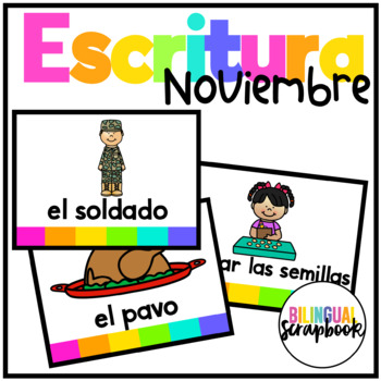 Preview of Centro de Escritura y Vocabulario Noviembre Vocabulary Cards November Spanish