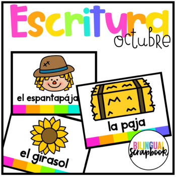Preview of Centro de Escritura y Vocabulario Octubre Vocabulary Cards for October Spanish