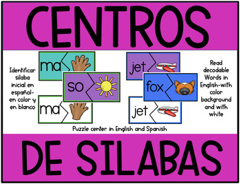 Preview of Centro de silabas en español| decodable words center in English