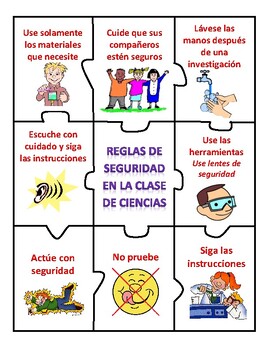 Preview of SCIENCE SAFETY RULES AND LAB TOOLS - CENTERS - IN SPANISH