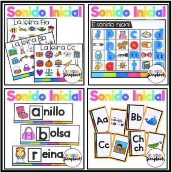 Preview of Centros Sonidos InicialEs BUNDLE Beginning Sounds Centers in Spanish 