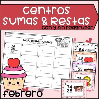 Preview of Centros Sumas y Restas de dos digitos con/sin reagrupar |Valentine's Day