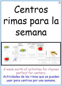 Preview of Centros rimas para la semana (PreK, Kinder, 1st Spanish, bilingual education)