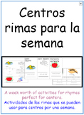 Centros rimas para la semana (PreK, Kinder, 1st Spanish, b