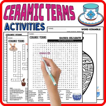 Preview of Ceramic Terms Fun Worksheets,Vocabulary,Coloring,Wordsearch & Crosswords