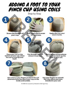 Preview of Ceramics - Adding a Foot to a Pinch Pot Using a Coil - Visual Handout - 8" x 10"