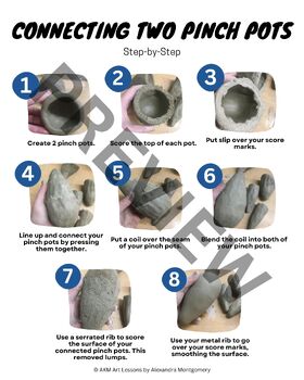 Preview of Ceramics - Connecting Two Pinch Pots - Step-by-Step Visual Handout - 8" x 10"