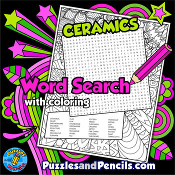 Preview of Ceramics Word Search Puzzle with Coloring Activity Page | Art Wordsearch