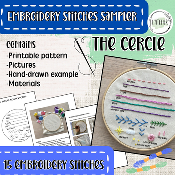 Preview of Cercle embroidery stitches sampler/ Printable pattern/ Art Handouts