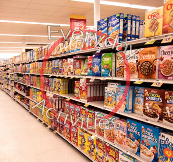 Preview of Stock Photo Cereal Aisle - Grocery Store, Stocked Shelves, Food, Breakfast