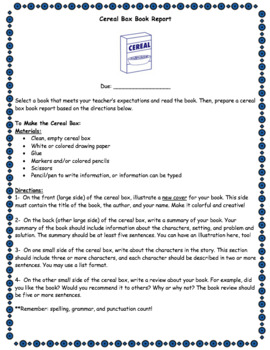 Preview of Cereal Box Book Report- Editable, Rubric Included