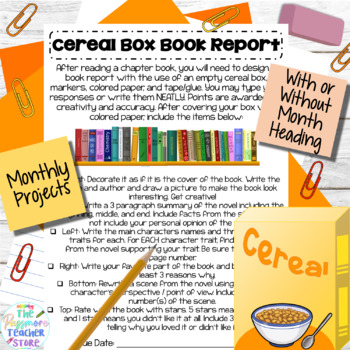 Preview of Cereal Box Book Report Project | Monthly Homework | October PBL