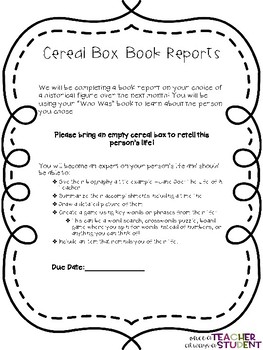 Preview of Cereal Box Who Was Book Report