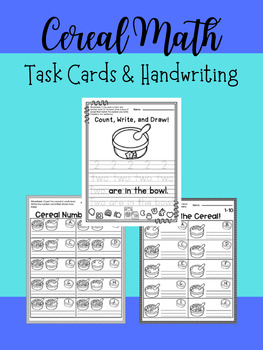 Preview of Cereal Math Activities-Numbers 0 to 20-Task Cards & Handwriting