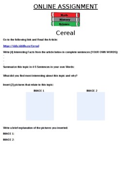 Preview of Cereal Online Assignment