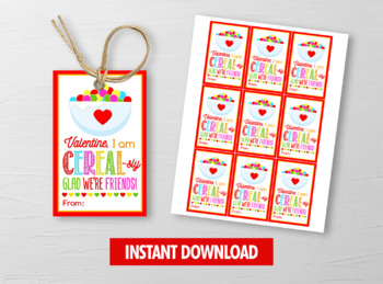 Valentine I'm Cereal-sly Glad We Are Friends Gift Tag Teacher Classroom School Boy Girl Editable Breakfast Tag Valentine Cereal Gift Tags