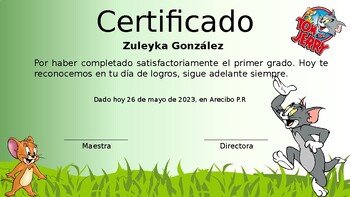 Preview of Certificado Tom and Jerry