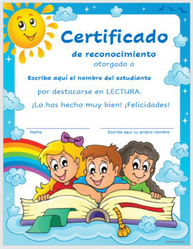 Preview of Certificado de reconocimiento de lectura (premio buen lector / buena lectora)