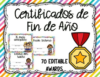 Preview of Certificados de fin de ano/ End of year awards in spanish - Editable