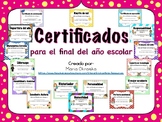 Certificados para el final del año escolar en español (Cer