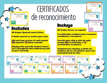Preview of Certificados para fin del año o curso. End of the year awards Spanish