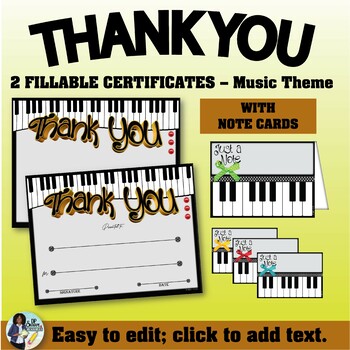 Preview of Music Thank You Certificate and Notes Set