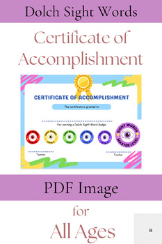 Preview of Certificate for Dolch Sight Word Mastery---PDF